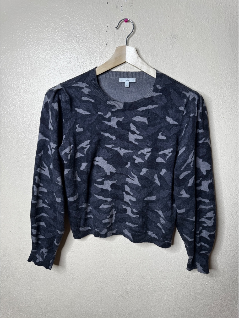Joie Women’s Gray Camo Crewneck Sweater Cotton Cashmere Blend Size Large